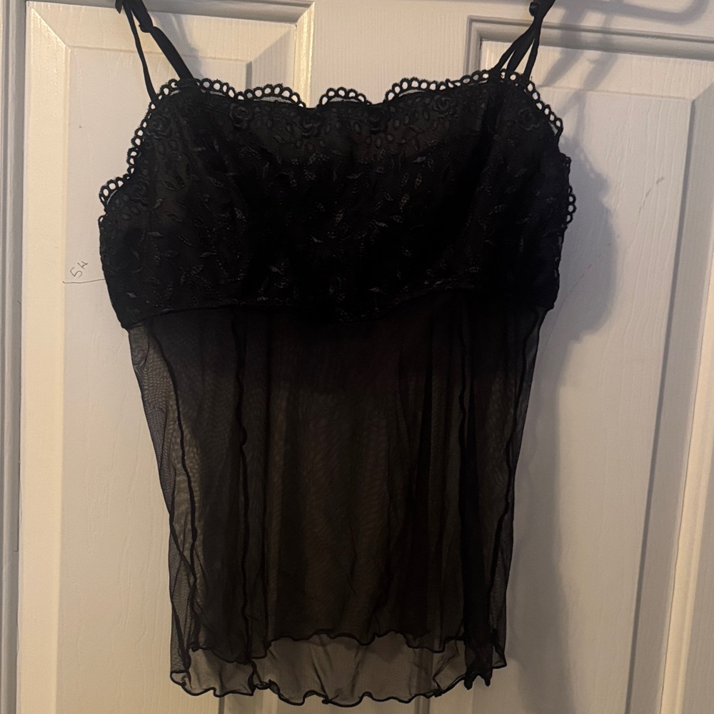 Source Unknown Black Lace & Sheer Mesh Cami Tank